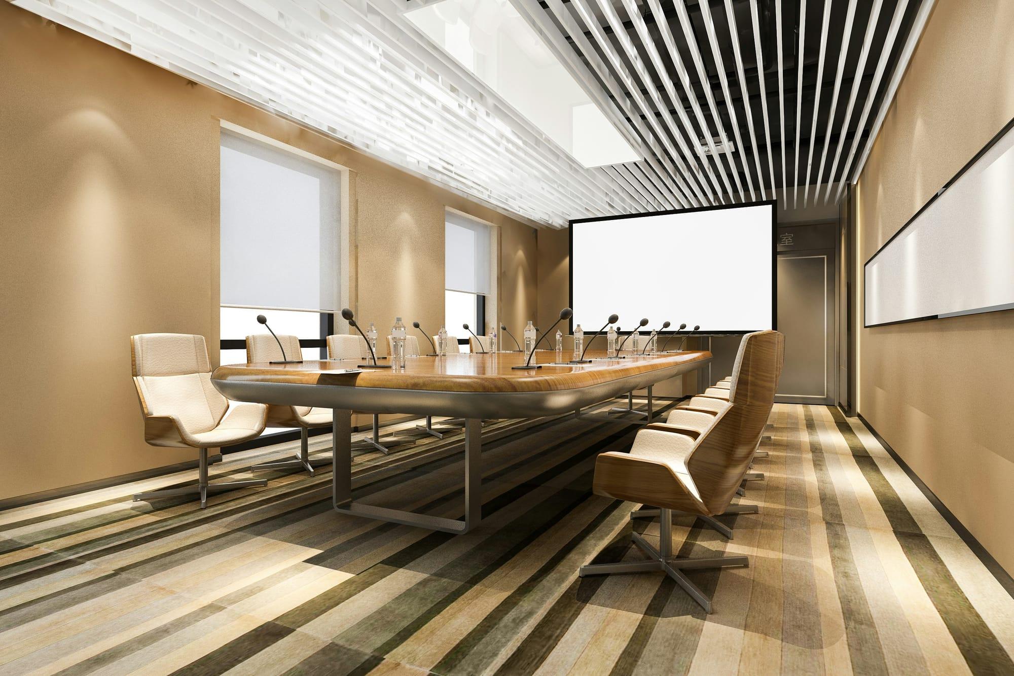 Boardroom with integrated video wall and conferencing