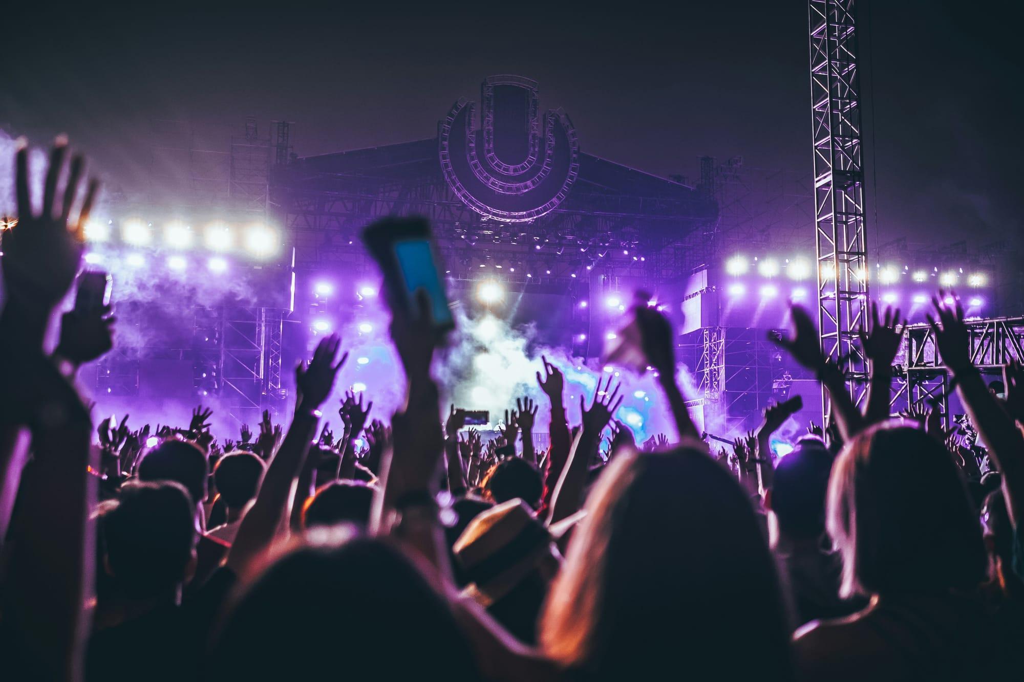 Live event stage with technical lighting